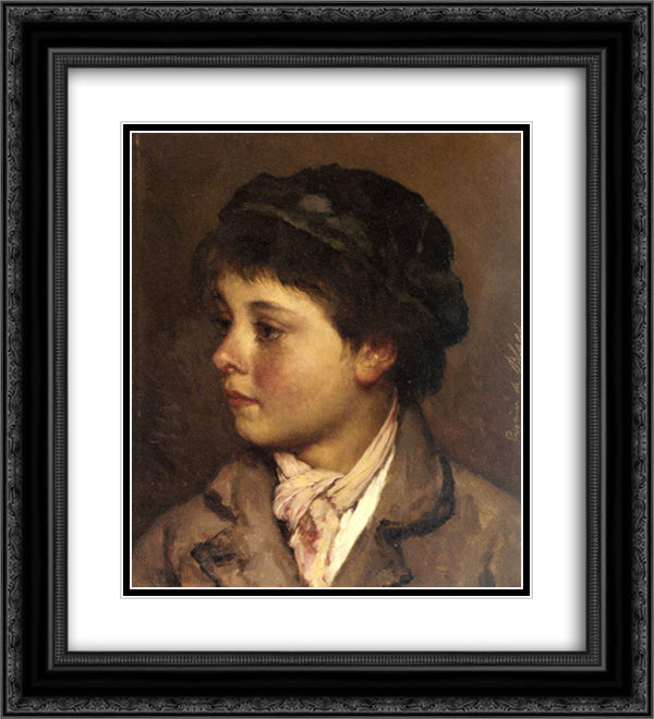 Portrait of a young boy 20x22 Black Ornate Wood Framed Art Print Poster with Double Matting by Blaas, Eugene de