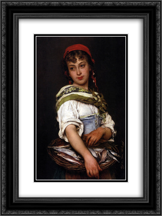 The Days Catch 18x24 Black Ornate Wood Framed Art Print Poster with Double Matting by Blaas, Eugene de