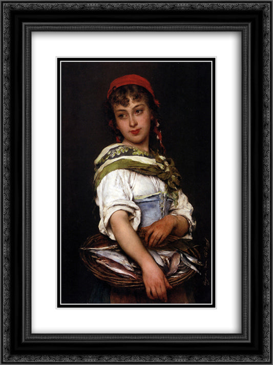 The Days Catch 18x24 Black Ornate Wood Framed Art Print Poster with Double Matting by Blaas, Eugene de