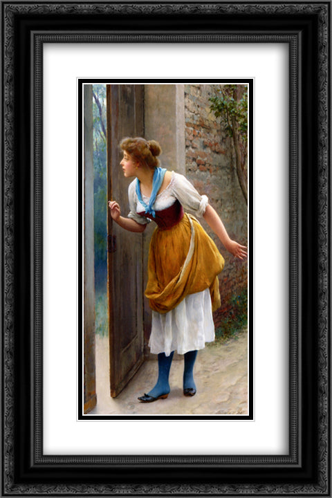 The Eavesdropper 16x24 Black Ornate Wood Framed Art Print Poster with Double Matting by Blaas, Eugene de