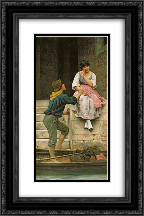 The Fishermans Wooing from the Pears Annual Christmas 16x24 Black Ornate Wood Framed Art Print Poster with Double Matting by Blaas, Eugene de