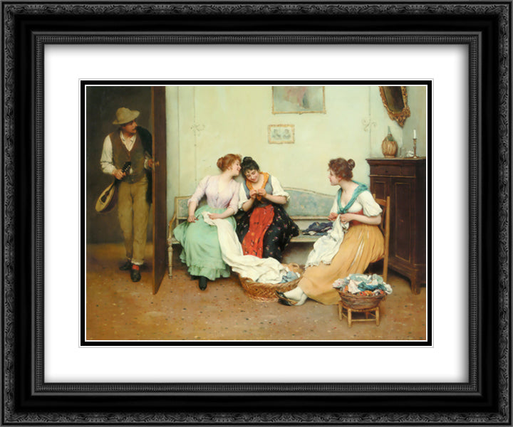 The Friendly Gossips 24x20 Black Ornate Wood Framed Art Print Poster with Double Matting by Blaas, Eugene de