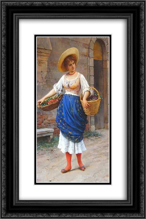 The Fruit Seller 16x24 Black Ornate Wood Framed Art Print Poster with Double Matting by Blaas, Eugene de