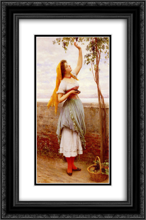 The Grape Picker 16x24 Black Ornate Wood Framed Art Print Poster with Double Matting by Blaas, Eugene de