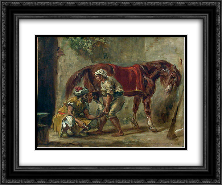 A blacksmith 24x20 Black Ornate Wood Framed Art Print Poster with Double Matting by Delacroix, Eugene