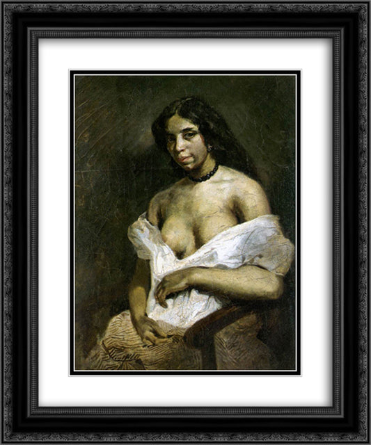 A Mulatto Woman 20x24 Black Ornate Wood Framed Art Print Poster with Double Matting by Delacroix, Eugene