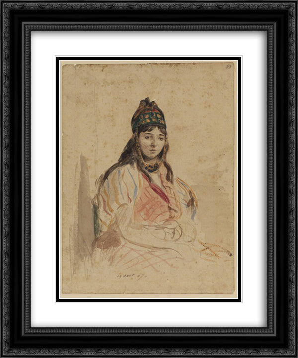 A North African Jewess 20x24 Black Ornate Wood Framed Art Print Poster with Double Matting by Delacroix, Eugene