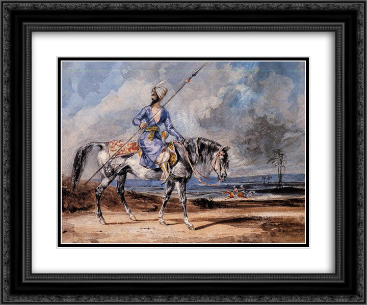 A Turkish Man on a Grey Horse 24x20 Black Ornate Wood Framed Art Print Poster with Double Matting by Delacroix, Eugene