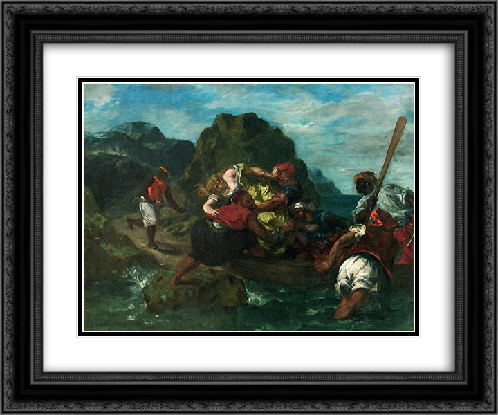 African Pirates Abducting a Young Woman 24x20 Black Ornate Wood Framed Art Print Poster with Double Matting by Delacroix, Eugene