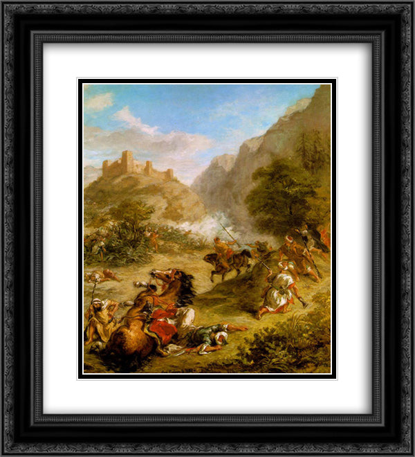 Arabs Skirmishing in the Mountains 20x22 Black Ornate Wood Framed Art Print Poster with Double Matting by Delacroix, Eugene