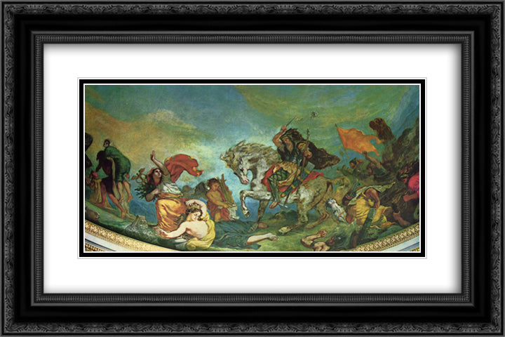 Attila and his Hordes Overrun Italy and the Arts 24x16 Black Ornate Wood Framed Art Print Poster with Double Matting by Delacroix, Eugene