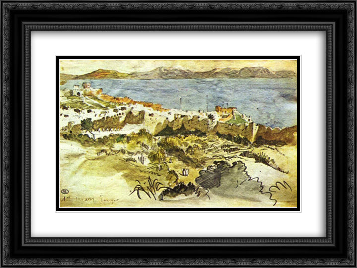 Bay of Tangier in Morocco 24x18 Black Ornate Wood Framed Art Print Poster with Double Matting by Delacroix, Eugene