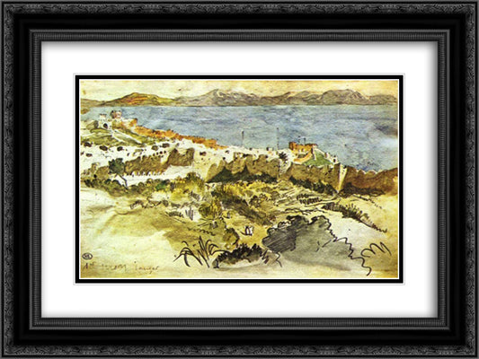 Bay of Tangier in Morocco 24x18 Black Ornate Wood Framed Art Print Poster with Double Matting by Delacroix, Eugene