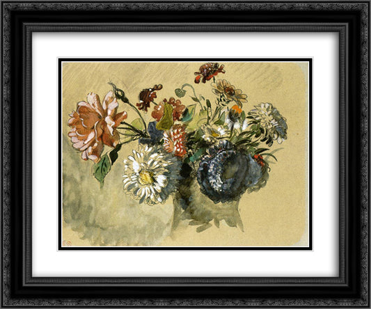 Bouquet of Flowers 24x20 Black Ornate Wood Framed Art Print Poster with Double Matting by Delacroix, Eugene