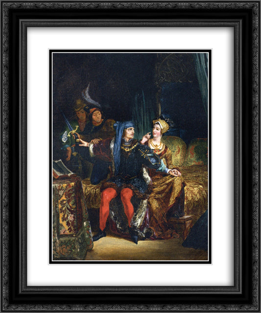 Charles VI and Odette de Champdivers 20x24 Black Ornate Wood Framed Art Print Poster with Double Matting by Delacroix, Eugene