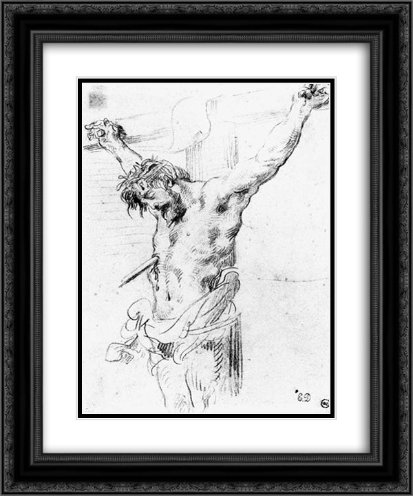 Christ on the Cross 20x24 Black Ornate Wood Framed Art Print Poster with Double Matting by Delacroix, Eugene