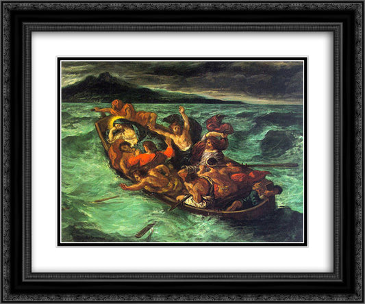 Christ on the Lake of Gennezaret 24x20 Black Ornate Wood Framed Art Print Poster with Double Matting by Delacroix, Eugene