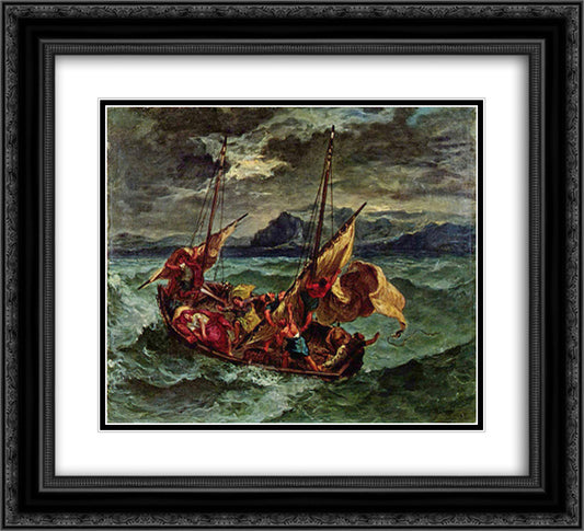 Christ on the Sea of Galilee 22x20 Black Ornate Wood Framed Art Print Poster with Double Matting by Delacroix, Eugene