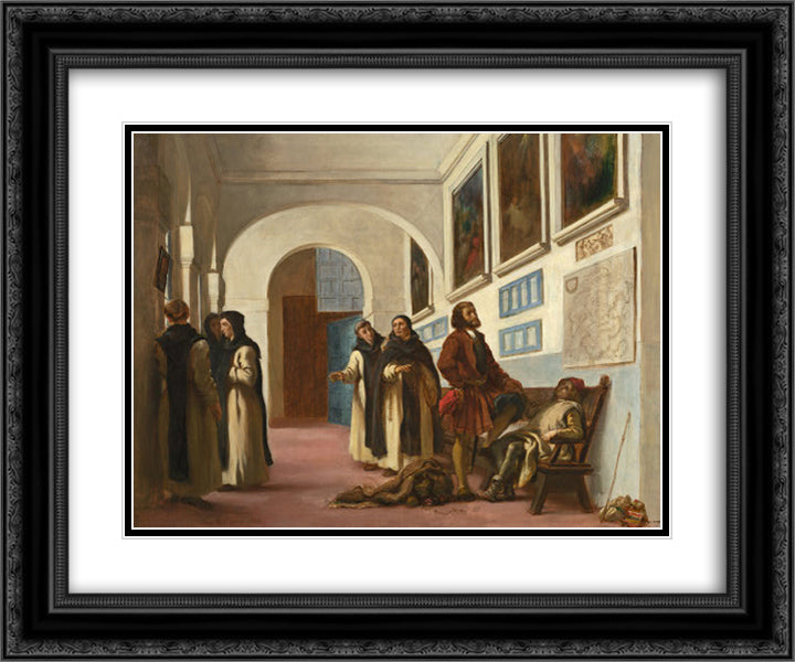 Christopher Columbus and His Son at La Rabida 24x20 Black Ornate Wood Framed Art Print Poster with Double Matting by Delacroix, Eugene