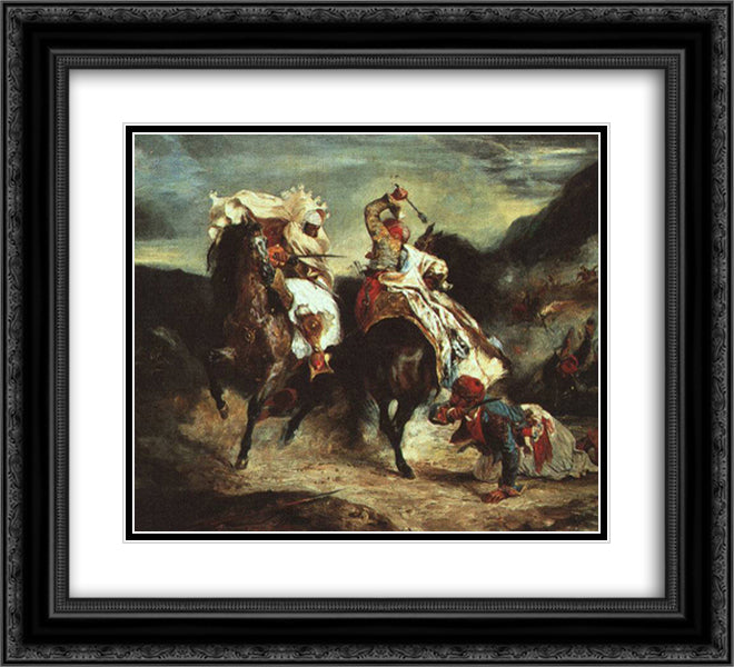 Combat Between the Giaour and the Pasha 22x20 Black Ornate Wood Framed Art Print Poster with Double Matting by Delacroix, Eugene