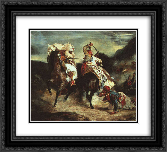 Combat Between the Giaour and the Pasha 22x20 Black Ornate Wood Framed Art Print Poster with Double Matting by Delacroix, Eugene