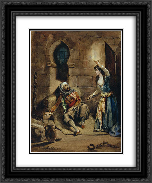 Episode from The Corsair by Lord Byron 20x24 Black Ornate Wood Framed Art Print Poster with Double Matting by Delacroix, Eugene