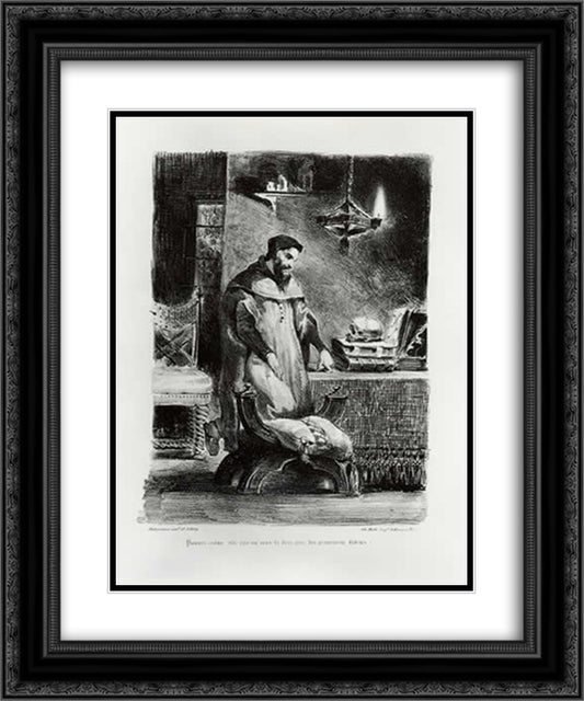 Faust in his Study 20x24 Black Ornate Wood Framed Art Print Poster with Double Matting by Delacroix, Eugene