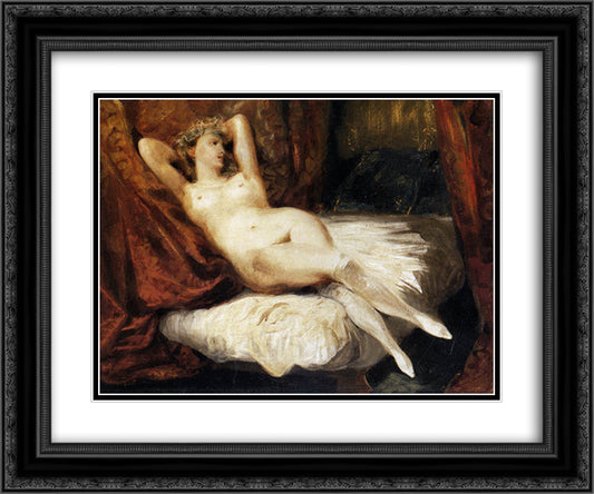 Female Nude Reclining on a Divan 24x20 Black Ornate Wood Framed Art Print Poster with Double Matting by Delacroix, Eugene