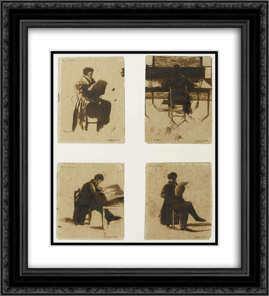 Four Views of men sitting 20x22 Black Ornate Wood Framed Art Print Poster with Double Matting by Delacroix, Eugene