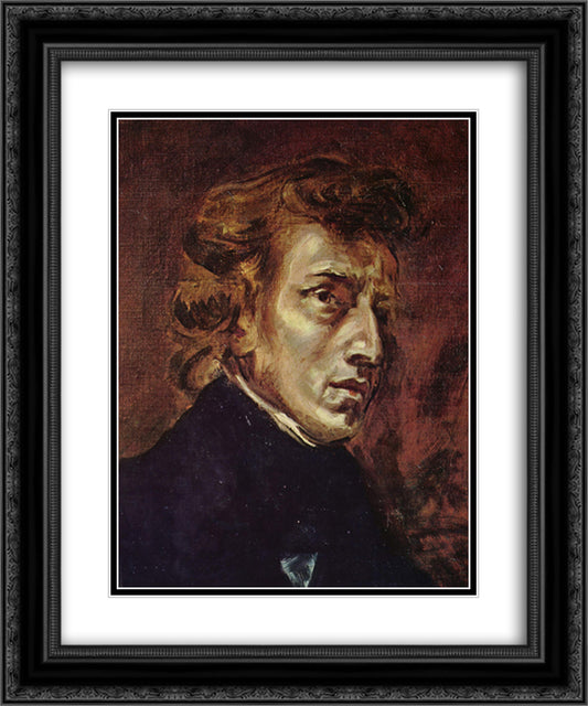 Frederic Chopin 20x24 Black Ornate Wood Framed Art Print Poster with Double Matting by Delacroix, Eugene