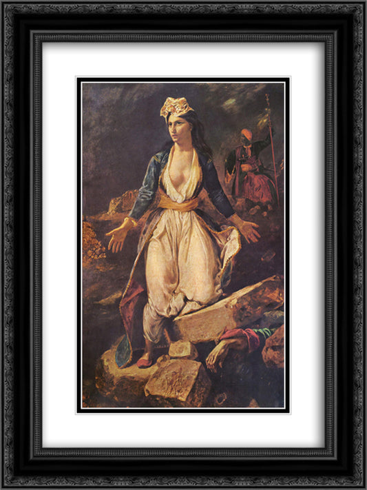 Greece expiring on the Ruins of Missolonghi 18x24 Black Ornate Wood Framed Art Print Poster with Double Matting by Delacroix, Eugene