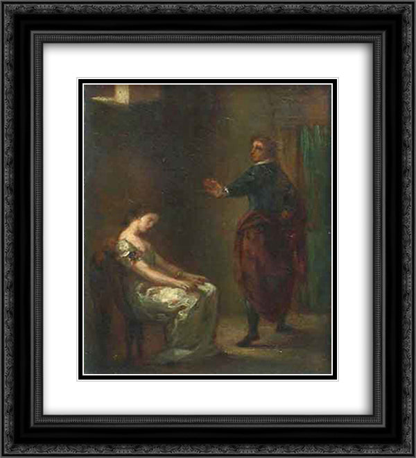 Hamlet and Ophelia 20x22 Black Ornate Wood Framed Art Print Poster with Double Matting by Delacroix, Eugene