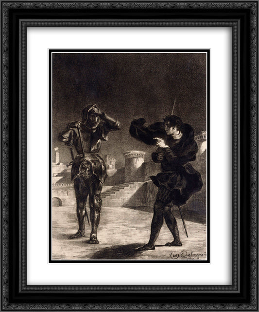 Hamlet Sees the Ghost of his Father 20x24 Black Ornate Wood Framed Art Print Poster with Double Matting by Delacroix, Eugene