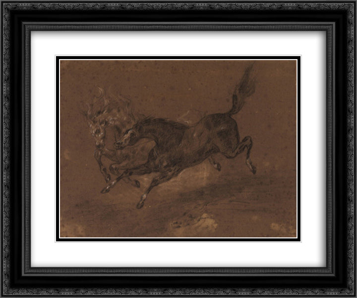 Horses running 24x20 Black Ornate Wood Framed Art Print Poster with Double Matting by Delacroix, Eugene