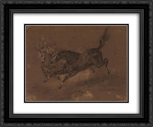 Horses running 24x20 Black Ornate Wood Framed Art Print Poster with Double Matting by Delacroix, Eugene