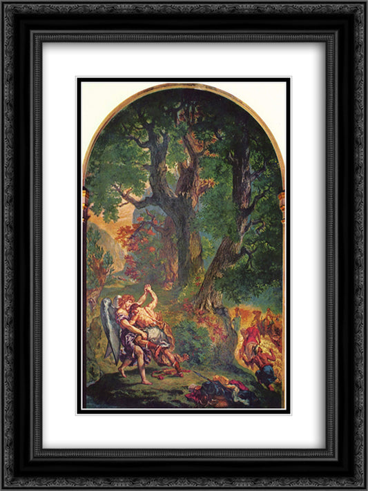 Jacob's fight with the angel 18x24 Black Ornate Wood Framed Art Print Poster with Double Matting by Delacroix, Eugene