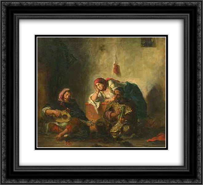 Jewish musicians in Morocco 22x20 Black Ornate Wood Framed Art Print Poster with Double Matting by Delacroix, Eugene