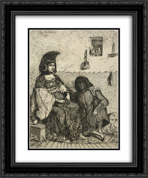 Jewish Woman of Algiers 20x24 Black Ornate Wood Framed Art Print Poster with Double Matting by Delacroix, Eugene