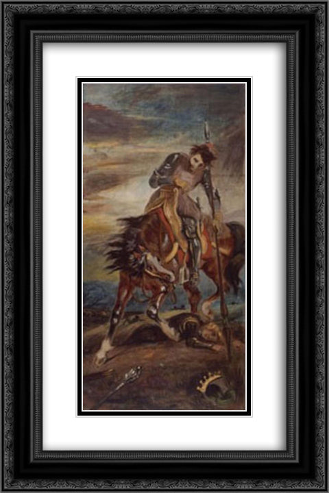 King Rodrigo 16x24 Black Ornate Wood Framed Art Print Poster with Double Matting by Delacroix, Eugene