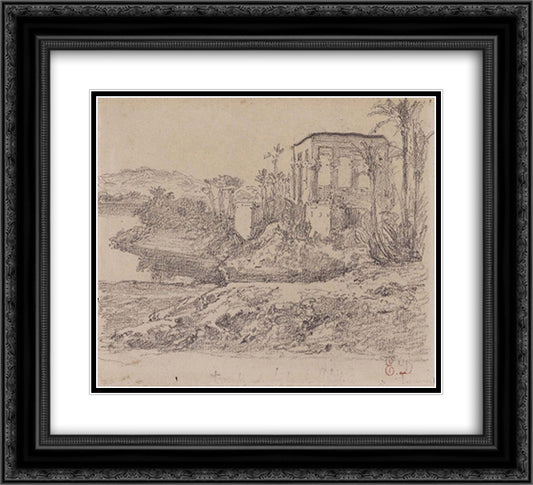 Kiosk of Trajan at Philae 22x20 Black Ornate Wood Framed Art Print Poster with Double Matting by Delacroix, Eugene