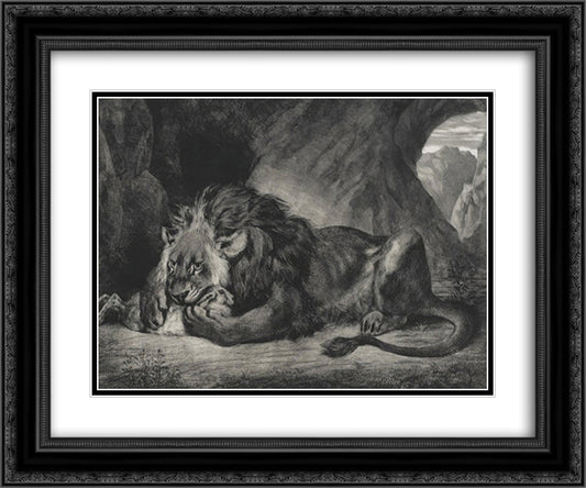 Lion of the Atlas 24x20 Black Ornate Wood Framed Art Print Poster with Double Matting by Delacroix, Eugene