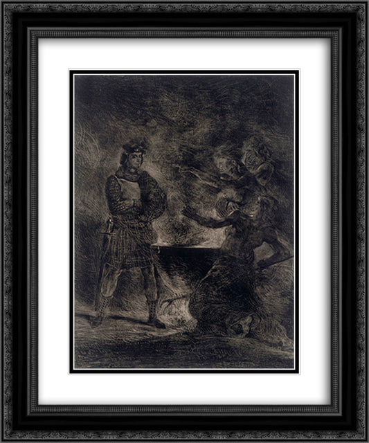 Macbeth and the Witches 20x24 Black Ornate Wood Framed Art Print Poster with Double Matting by Delacroix, Eugene