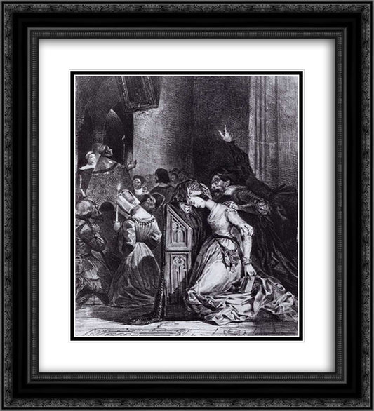 Marguerite in the Church with the Evil Spirits 20x22 Black Ornate Wood Framed Art Print Poster with Double Matting by Delacroix, Eugene