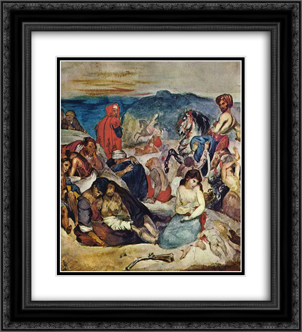Massacre of Chios 20x22 Black Ornate Wood Framed Art Print Poster with Double Matting by Delacroix, Eugene