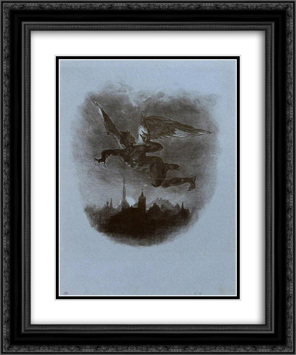 Mephistopheles Aloft 20x24 Black Ornate Wood Framed Art Print Poster with Double Matting by Delacroix, Eugene