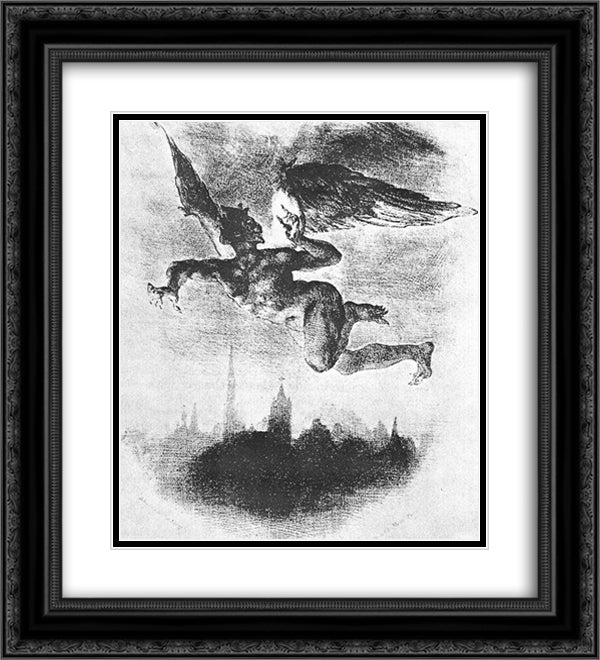 Mephistopheles Over Wittenberg (From Goethe's Faust) 20x22 Black Ornate Wood Framed Art Print Poster with Double Matting by Delacroix, Eugene