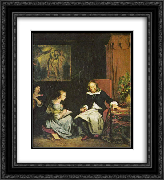 Milton dictated to his daughters the (Paradise Lost) 20x22 Black Ornate Wood Framed Art Print Poster with Double Matting by Delacroix, Eugene