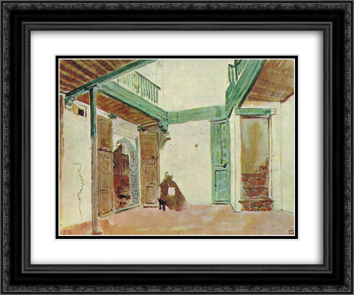 Moroccan courtyard 24x20 Black Ornate Wood Framed Art Print Poster with Double Matting by Delacroix, Eugene
