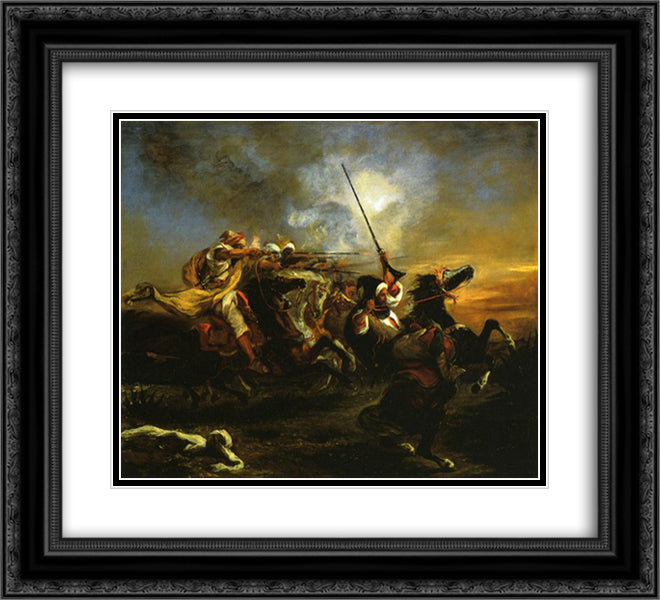 Moroccan horsemen in military action 22x20 Black Ornate Wood Framed Art Print Poster with Double Matting by Delacroix, Eugene