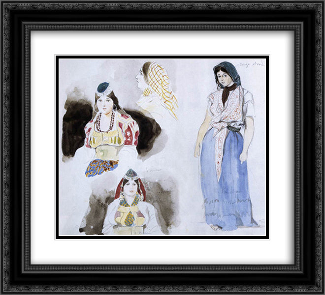 Moroccan Women 22x20 Black Ornate Wood Framed Art Print Poster with Double Matting by Delacroix, Eugene